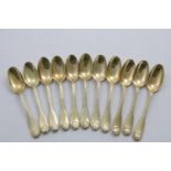A SET OF TEN LATE 18TH CENTURY FRENCH SILVERGILT TEA SPOONS Fiddle, Thread & Shell pattern, with