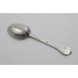 A WILLIAM & MARY TREFID SPOON with a reeded rattail, scratched "RB" over "RD" on the back of the