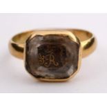 JAMES II A gold Jacobite memorial ring, the single crystal with initials "JR" in gold wirework