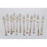 A SET OF TWELVE GEORGE III OLD ENGLISH PATTERN DESSERT FORKS initialled and crested, by William