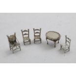 A PAIR OF CONTINENTAL MINIATURE OR TOY CHAIRS with English import marks for Sheffield; 1.8" (4.6