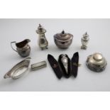 MISCELLANEOUS SMALL SILVER:- A George V mounted cut-glass, domed circular inkwell, an Edwardian