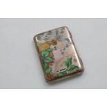 A VIENNESE ART NOUVEAU CIGARETTE CASE enamelled on the front with a beautiful young girl blowing