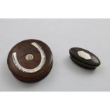 A SMALL MOUNTED HORN SNUFFBOX AND COVER of navette outline with a cartouche on the cover,