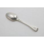 A GEORGE II SCOTTISH PROVINCIAL TABLE SPOON Hanoverian pattern with engraved crest and motto, by