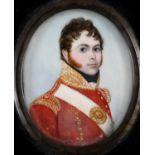 ATTRIBUTED TO FREDERICK BUCK Miniature portrait of an officer wearing uniform, half length, oval