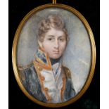 CIRCLE OF MRS ANNE MEE Miniature portrait of a young naval officer wearing uniform, half length,