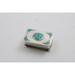 AN EDWARDIAN ART NOUVEAU DRESSING TABLE BOX of rounded rectangular form with turquoise-enamelled