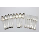 A SET OF SIX GEORGE IV FIDDLE & THREAD PATTERN TABLE FORKS initialled "CF", by William Chawner,