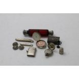 A VICTORIAN RUBY GLASS SCENT BOTTLE and various small pieces, including a plated compact and