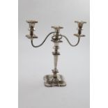 AN ELIZABETH II THREE-LIGHT CANDELABRUM with reeded branches, decorative borders and detachable