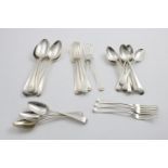 ASSORTED OLD ENGLISH PATTERN FLATWARE:- Six table spoons, six table forks, thirteen dessert spoons