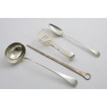 A GEORGE III OLD ENGLISH PATTERN SOUP LADLE by C & T Barker, London 1804, a basting spoon,