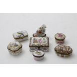 A GERMAN PORCELAIN SNUFF BOX painted with lovers; 7 cms, a Naples box embossed with cherubs; 6