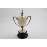 A GEORGE V SMALL TWO-HANDLED TROPHY CUP AND COVER inscribed "Blackmore Vale Hunt Point to Point