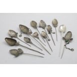 THIRTEEN VARIOUS SOUTH AMERICAN "SPOON" LUPUS OR CLOAK PINS the longest one 12.25" (31 cms) long (
