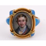 PRINCE ALBERT An early Victorian gold and pale blue enamelled ring, set with an enamel portrait of