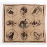 A SILK SCARF with printed satirical portraits centering on George IV and Queen Caroline ("Mr