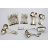A COLLECTED PART-SERVICE OF FIDDLE PATTERN FLATWARE TO INCLUDE:- Seventeen table forks, six table