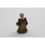 A RARE LATE 19TH CENTURY BRASS FIGURAL VESTA CASE in the form of a young lady in a pleated night