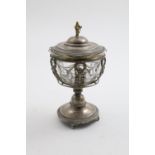 AN EARLY 19TH CENTURY SPANISH MOUNTED CUT-GLASS SUGAR VASE AND COVER with a gilt figure finial,