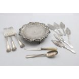 INTERESTING MISCELLANEA:- A set of six Continental plated absinthe spoons, a mid 19th century