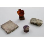 A SMALL MIXED LOT:- A George III small mounted blue-john (Derbyshire flourspar) patch box with a