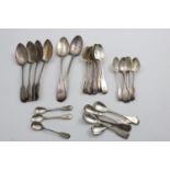 A HARLEQUIN OR COMPOSITE PART SERVICE OF IRISH FIDDLE PATTERN FLATWARE:- Six table spoons, ten