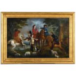 CIRCLE OF JOHN WOOTTON (1686-1764) A HUNTING PARTY Oil on canvas 59 x 91.5cm. Provenance: Family