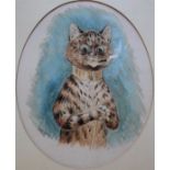 LOUIS WAIN (1860-1939) QUICK PUFF Signed, watercolour, mounted oval 36 x 28.5cm. ++ Some old,