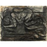 •RICHARD COOK (b.1947) NUDE ON A BED, HILDA Signed and dated 82, charcoal and coloured chalks 70 x