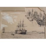 WILLIAM LIONEL WYLLIE, RA (1851-1931 HULL- THE RIVER TRAINING SHIP IN HARBOUR Signed, pen and