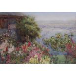 HELENA EDITH ADIE (1865-1947) THE VIEW FROM THE GARDEN Signed,, watercolour 17 x 25cm. ++ Slight