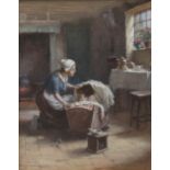 WILLIAM KAY BLACKLOCK (1872-1924) JUST AWAKE; BEDTIME A pair, both signed, watercolour heightened
