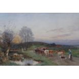 DAVID BATES (1840-1921) IN THE COTSWOLDS Signed and dated 1910, watercolour 34.5 x 52cm. ++ Good