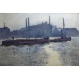 ATTRIBUTED TO ROWLAND LANGMAID (1897-1956) BARGES ON THE THAMES NEAR BATTERSEA Watercolour and