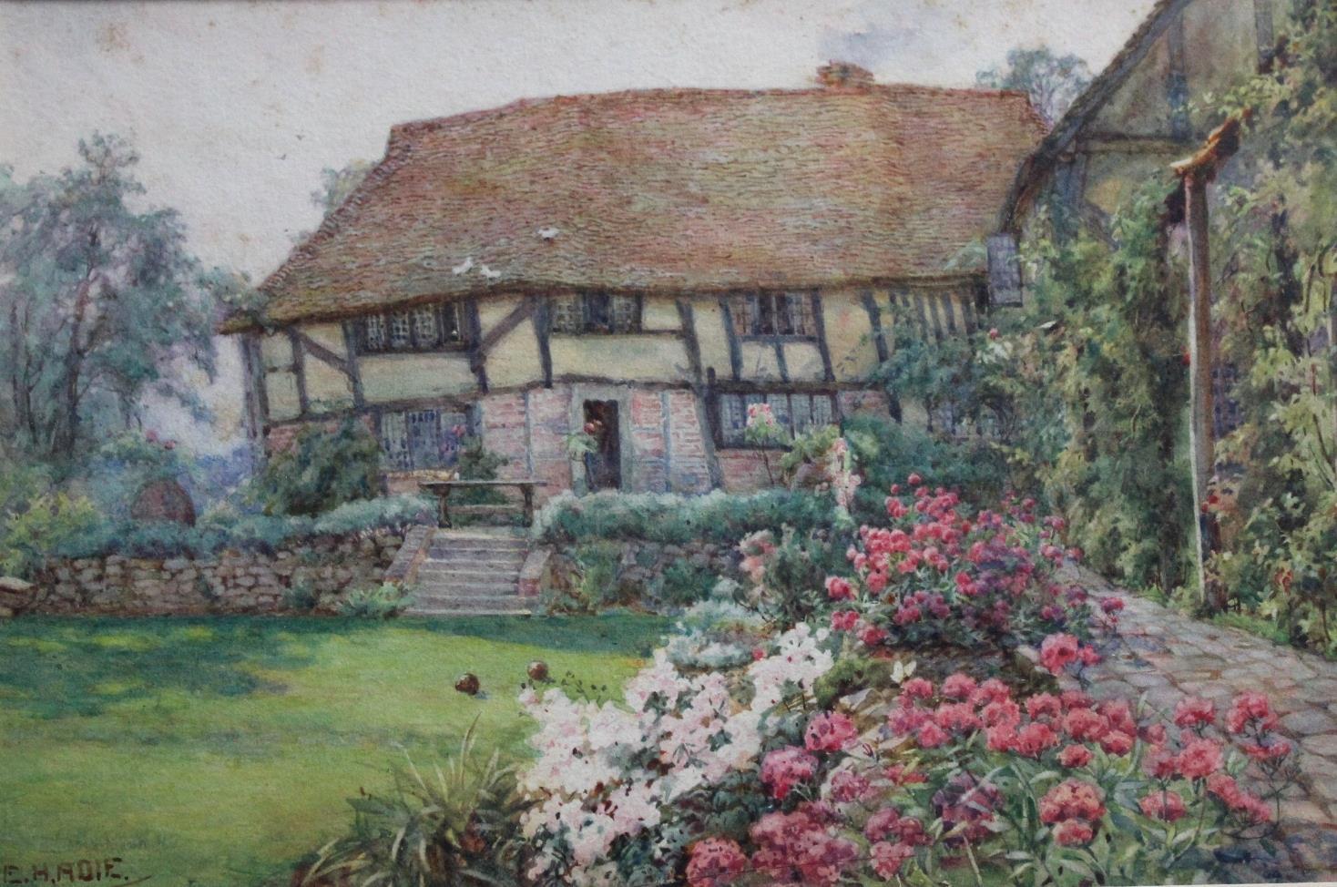 EDITH HELENA ADIE (1865-1947) THE OLD COTTAGE GARDEN Signed, watercolour 16.5 x 26cm ++ Some pale