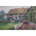 EDITH HELENA ADIE (1865-1947) THE OLD COTTAGE GARDEN Signed, watercolour 16.5 x 26cm ++ Some pale