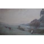 JOHN WHITE (1851-1933) BRANSCOMBE FIELDS, NEAR LOOKOUT Signed, watercolour and bodycolour 27 x 44.