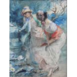 ANTOINE CALBET (1860-1944) GIRLS IN A PARK Signed, watercolour and pencil 31 x 23cm. ++ A little