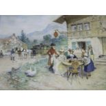 LUCIUS ROSSI (1846-1913) REFRESHMENTS AT THE GOLDEN KEY INN Signed, watercolour and pencil,