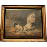 AFTER GEORGE MORLAND (1763-1804) GIRL AND PIGS; THE FLEECY CHARGE Two, a coloured mezzotint and a