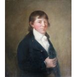 CIRCLE OF OZIAS HUMPHRY (1742-1810) PORTRAIT OF A YOUNG GENTLEMAN Quarter length, wearing a blue