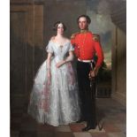 CIRCLE OF WILLIAM SALTER (1804-1875) PORTRAIT OF A UNIFORMED OFFICER WITH HIS WIFE, STANDING IN AN