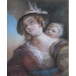 ATTRIBUTED TO JOHN RUSSELL, RA (1745-1806) PEASANT GIRL WITH HER BABY Pastels on paper, backed