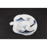 JAPANESE PORCELAIN DISH a blue and white porcelain leaf shaped dish with stalk handle, painted