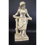 LARGE BRETBY GARDEN FIGURE an unusually large cream glazed pottery figure of a lady, with arms