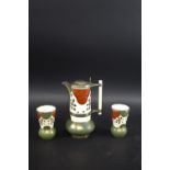 VICTORIAN POTTERY, IVORY, & SILVER PLATED JUG & MATCHING BEAKERS possibly designed by Christopher