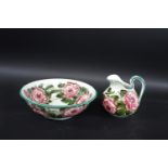 WEMYSS POTTERY JUG & BOWL a circular washstand bowl painted with cabbage roses and leaves, and