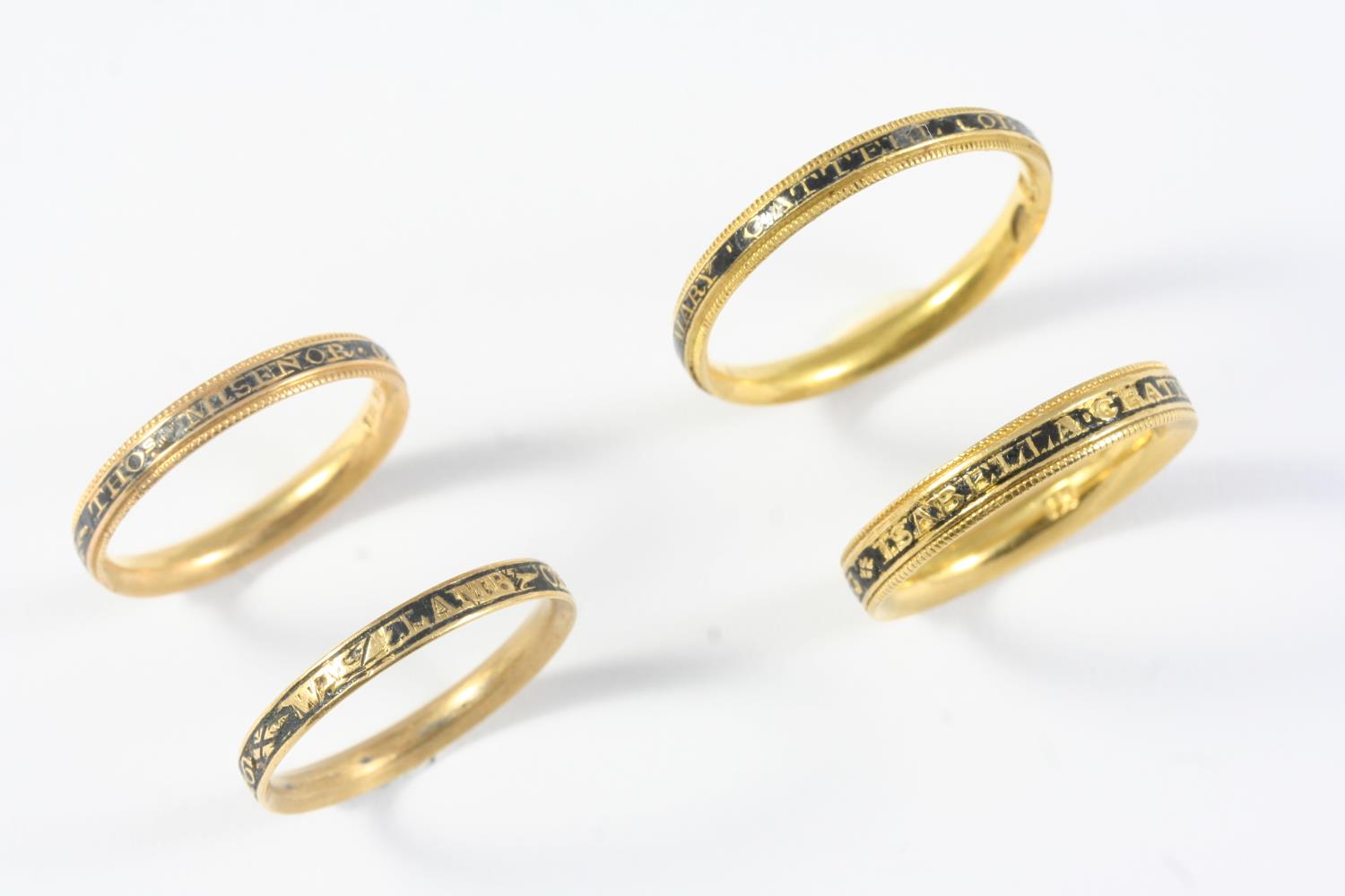 A GEORGE III GOLD AND BLACK ENAMEL MOURING RING with inscription for Mary Cattell dated dated